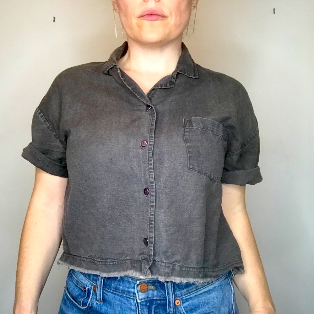 Black Linen and Organic Cotton Cropped Blouse